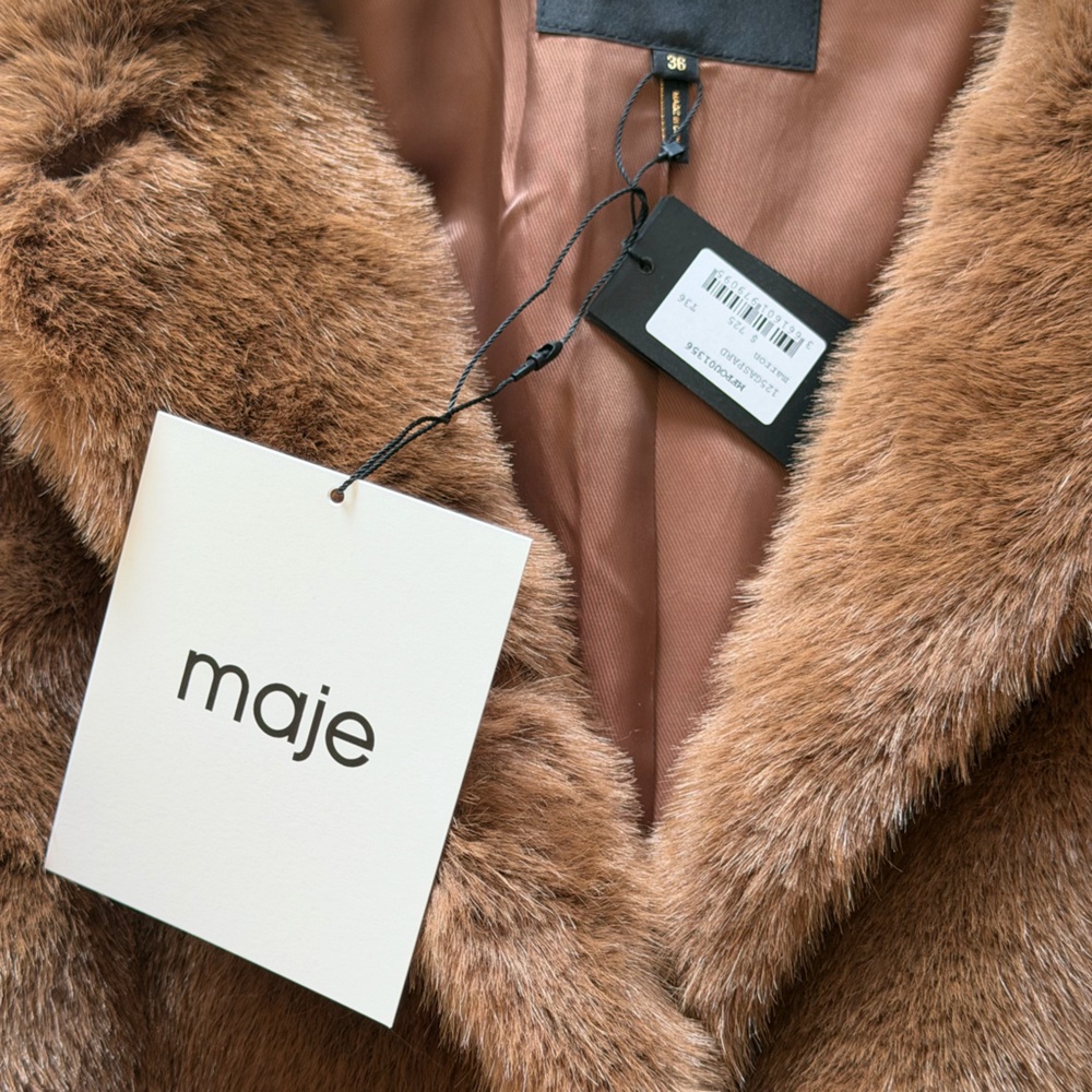 NWT Maje mid-length faux fur coat, size US S/FR 36 - Picture 8 of 10